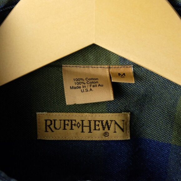 Ruff Hewn Shirt Mens Medium Green Blue Check Heavyweight Canvas Workwear Outdoor - Picture 8 of 8